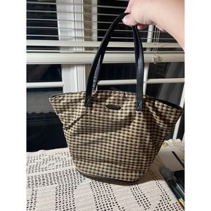 Longaberger Homestead Plaid Black Tan Fabric Handbag and Corduroy Wallet